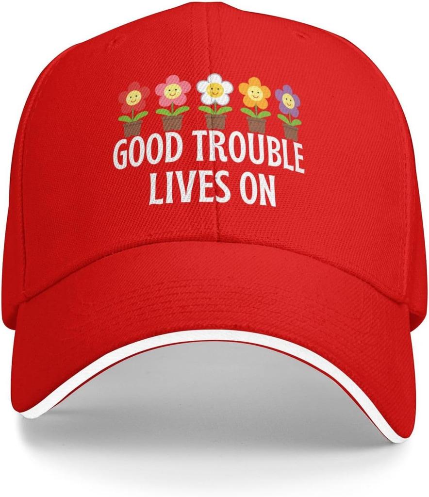 Cute Smiley Flowers Potted Plants Baseball Cap Polyester Adjustable Trucker Hat for Adults