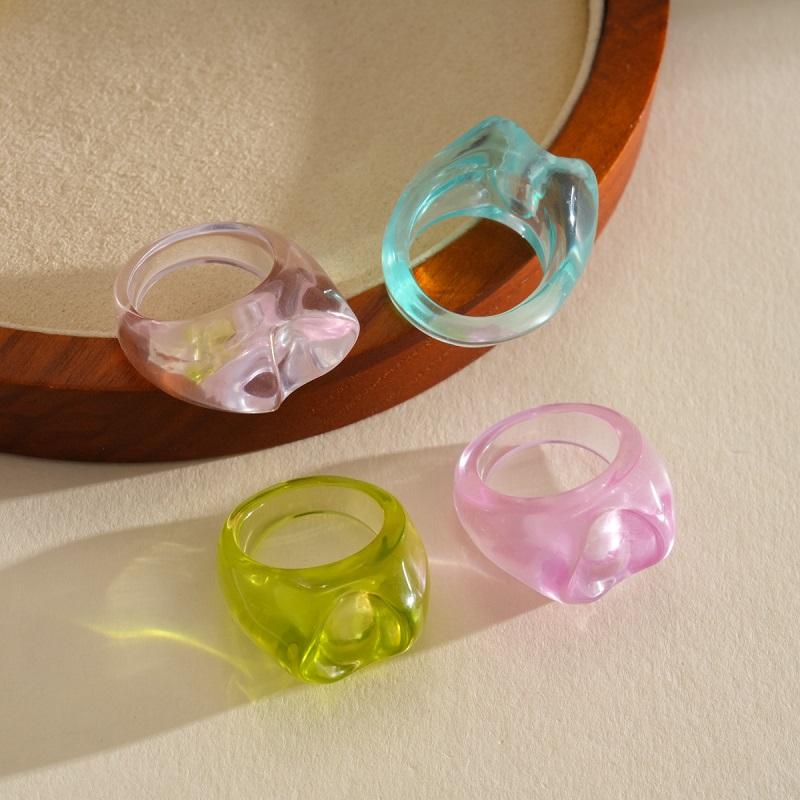 4Pcs/Set Korean Colorful Resin Oval Rings Set For Women Fashion Geometric Finger Rings Aesthetic Jewelry Accessories