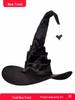 Black Pleated Witch Hat Costume Prop - One Size for Halloween Parties
