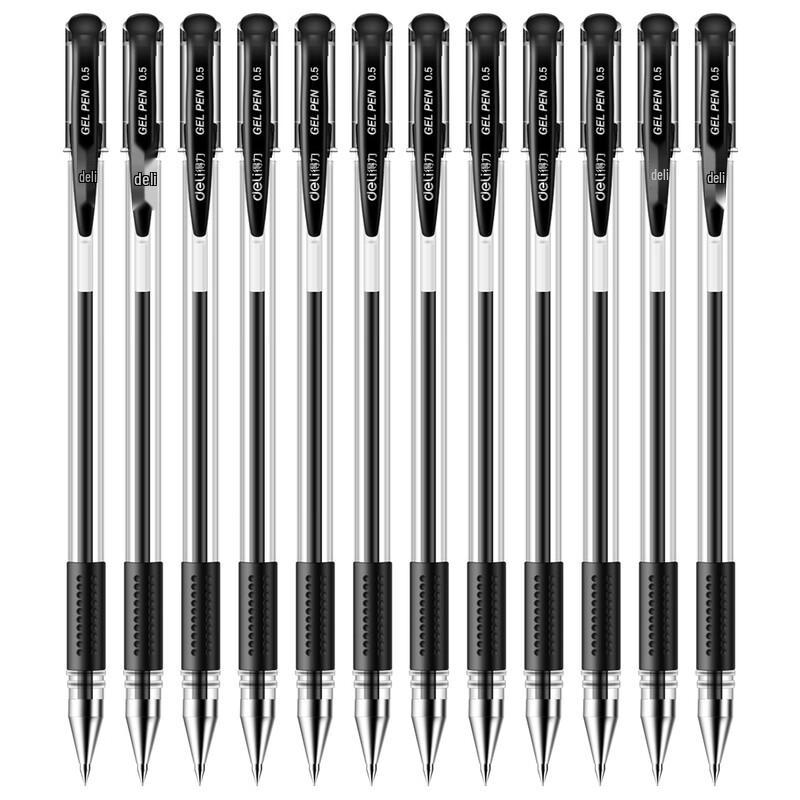 Deli 6600 0.5mm Bullet Tip Black Gel Pen (12-Pack)