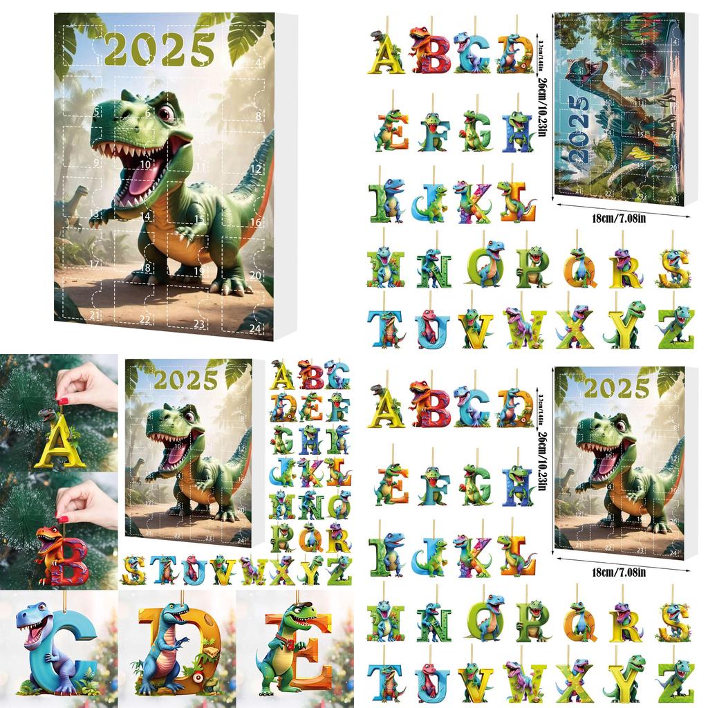 Dinosaur Christmas Countdown Calendar With Acrylic Dinosaur Accessories For Festive Decor