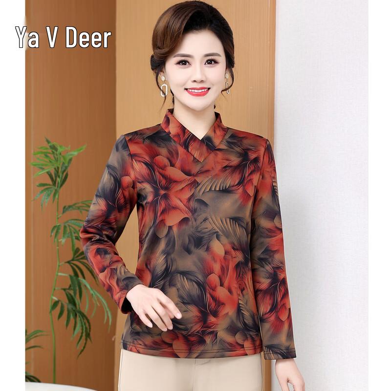 Yalu Women s Floral Print Long-Sleeve Mom Blouse 3XL