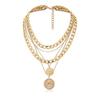 C193 Accessori Collana Moda Esagerato Multi-strato Ciondolo Rotondo Moneta Collana Multi-strato Choker da Donna