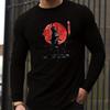 T-shirt da uomo 100% cotone puro, larga e comoda, casual, sportiva, con stampa pattern Samurai giapponese, girocollo, manica lunga