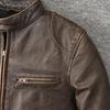 Vintage Yellow Brown Genuine Cow Men Leather Jacket Soft Slim Fit Short Slim Real Cowhide Bomber Coat Spring Autumn