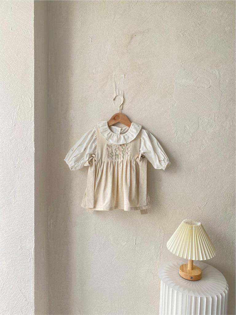 Baby Girls' Spring & Summer Floral Embroidered Butterfly Tie Apron Sleeveless Suspender Dress