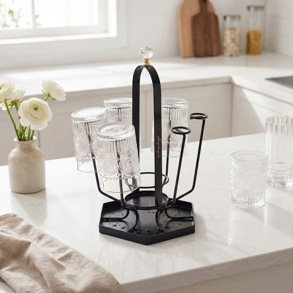 Iron Water Cup Drying Rack Gold/Black Glass Cup Drain Holder Durable Tea Cup Holder for Home