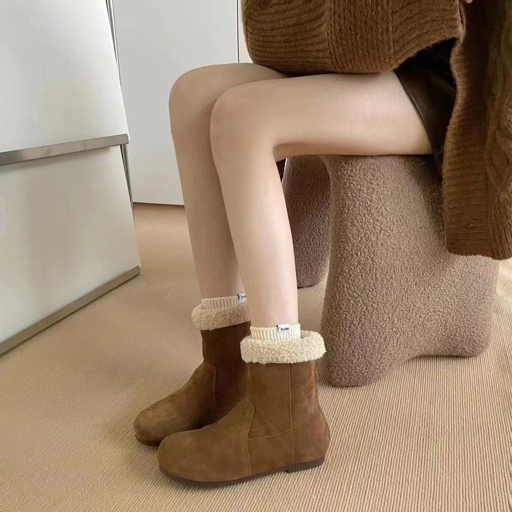 Two-wear leather snow boots women's winter 2025 new retro lamb wool short boots velvet cotton shoes