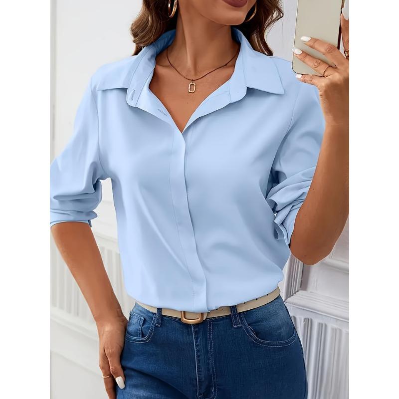Lässiges, einfarbiges, elegantes Langarm-Shirt für Damen