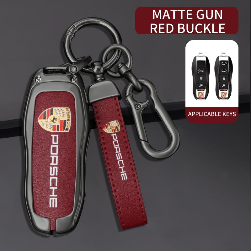 AAOM1 3/4 Buttons Zinc Alloy Leather Car Key Case Key Shell For Porsche Cayenne 911 996 Macan Panamera Boxster 986 987 981 Sticker