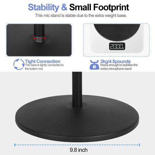 OUKMIC Adjustable Karaoke Microphone Stand, Universal Floor-Standing Detachable Microphone Stand with Weighted Round Base, Cable Clip, Barrel Mic Clip