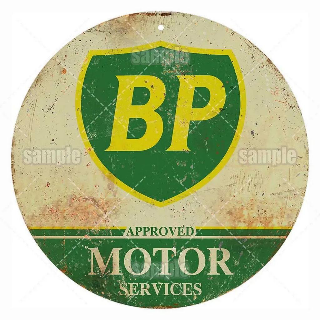 High Definition Metal Tin Sign Set Vintage Gasoline and Motor Oil Brand Themed Round Wall Art Decor for Gas Station Garage and M