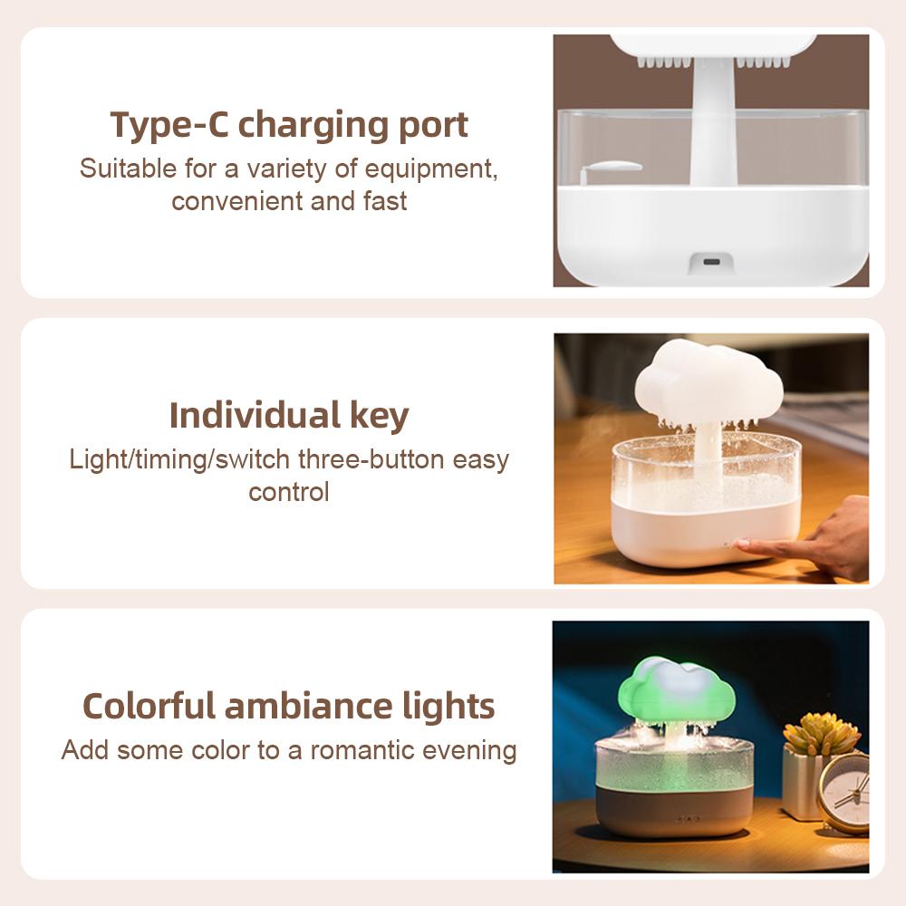 Umidificador Rain Cloud Water Drip 7 cores que mudam Luz LED Desligamento automático 2 modos 200ml