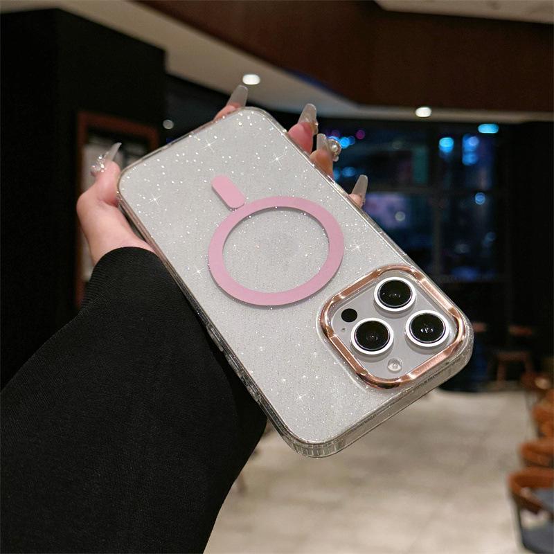 

Glitter Magnetic Metal Lens Case for iPhone 13/14 Pro/15 Pro Max/16 Pro – Anti-Drop Protection iPhone 12 Pro Max розовый