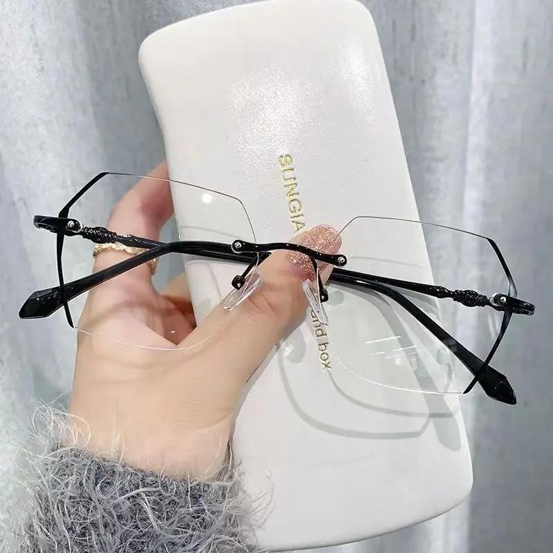 New Style Trend Frameless HD Lens Minus Diopter Eyewear Women's Men's Anti-blue Light Computer Eyeglasses Ladies Fashion Style Retro Style Myopia