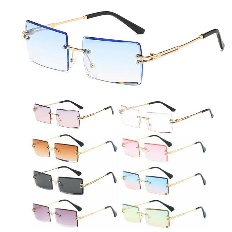 Rimless Sunglasses Womens Rectangle Shades Summer Fashion Trendy Uv400 Eyewear