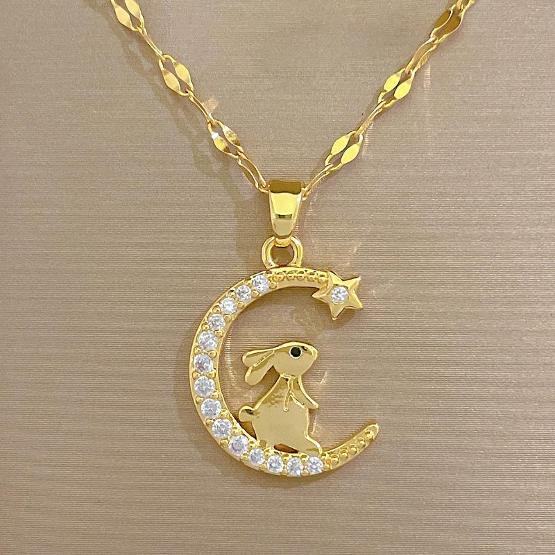 Mondhase Luxus Bankett Hochzeit Halskette Damen Vielseitig Schlüsselbein Kette Titanstahl Kette