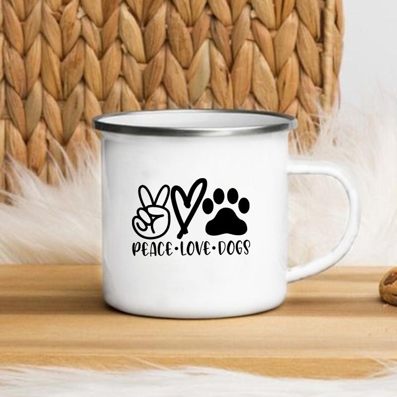 Ich liebe meinen Hund Bedruckte Emailletassen Kreative Kaffee-Tee-Tasse Getränke Dessert Frühstück Milchbecher Geschnittene Tassen Henkel Trinkgeschirr Beste Geschenke