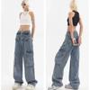 Autumn Vintage Blue High Waist Jeans Women Fashoin Straight Wide Leg Jeans Pants Woman Loose Street Casual Denim Trouser 29651