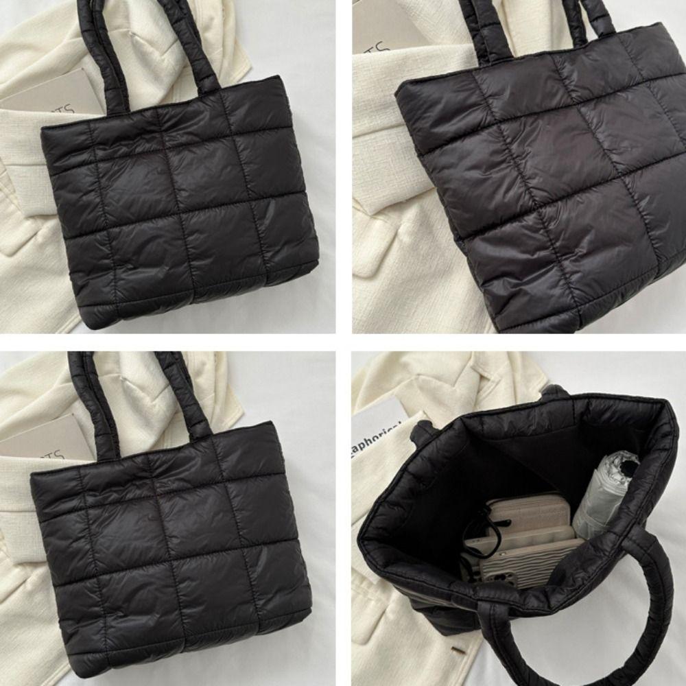 Padded Cloud Tote Bag Solid Color Puffy Shoulder Bag Fashion Space Cotton Handbag Ladies