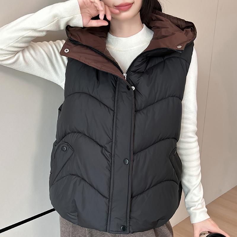 Fashion Winter Sleeveless Vest Woman Warm Outerwears Hooded Casual Thick Women's Jackets