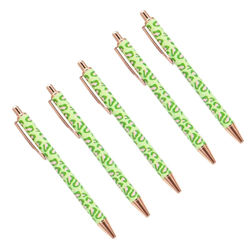 5 шт. шариковая ручка с леопардовым принтом и клипом, выдвижная шариковая ручка, офисная ручка для подписи, пишет плавно, ручка для подписи гостей зелёный