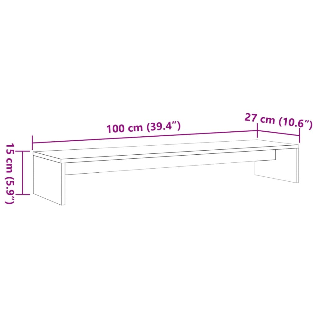 Monitor Stand Wax Brown 100 X 27 X 15 Cm Solid Pine Wood