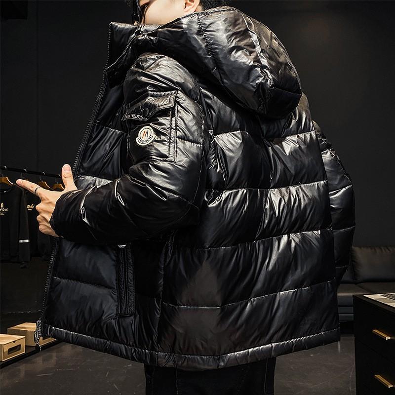 Couples Shiny Down Jacket Men - Trendy Hooded Winter Coat With White Duck