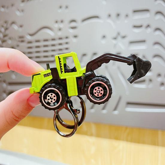 Mini Engineering Cars Charm Keychain Pull Back Cartoon Toy Car Keychain Pendant Anti-Detachable Hook Decompression Tool