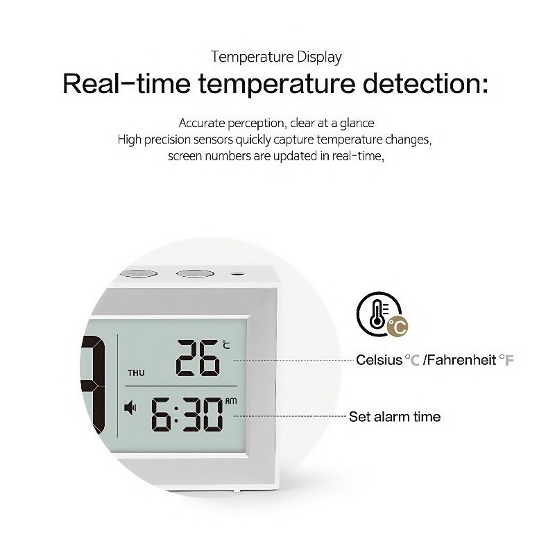 Battery Powered Digital Alarm Clock TEMP Date Backlight Night-light Unlimited Snooze Table Clock 12/24H Auto Dimmable LCD Clock