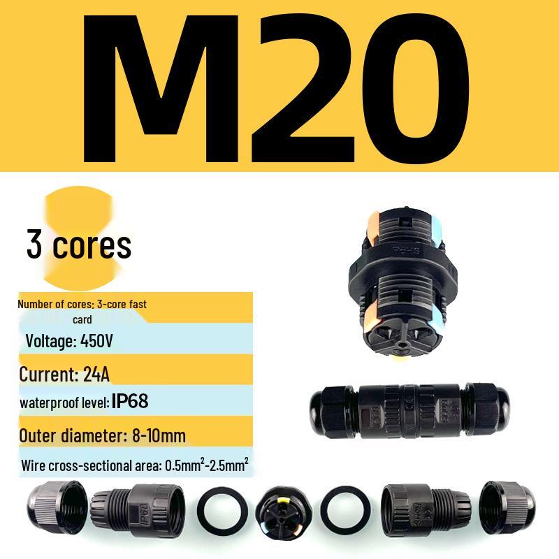 IP68 Waterproof Nylon Cable Connector with Terminal Blocks, 2-4 Core, PG9, Outdoor