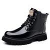 Autumn and Winter New High-top Velvet Men's Shoes Are Hot-selling Genuine Leather Bright Leather Heightening Retro Martin Boots To Keep Warm