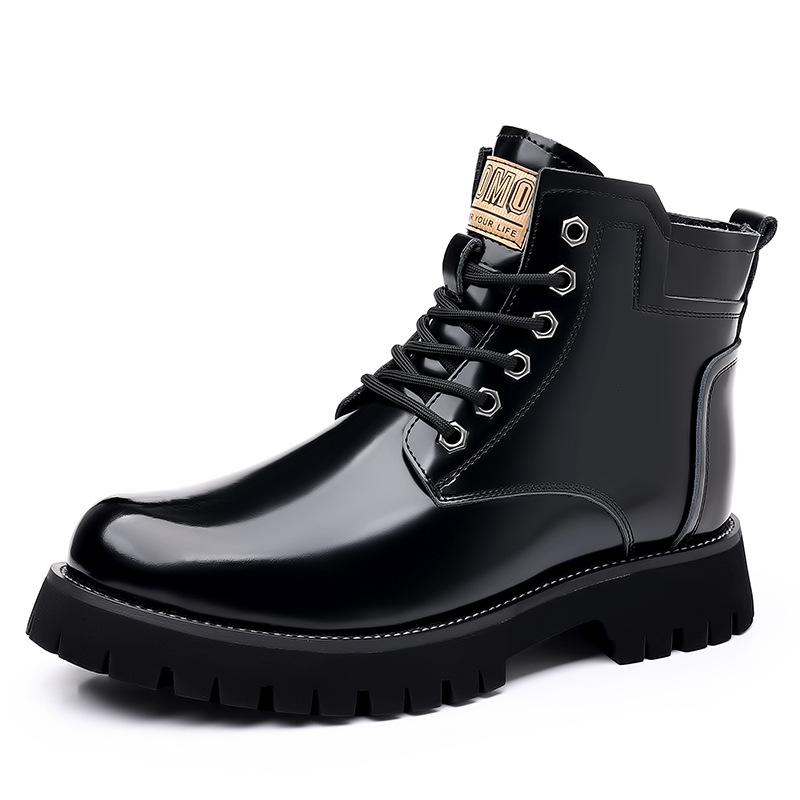 Autumn and winter new high-top velvet men's shoes are hot-selling genuine leather bright leather heightening retro Martin boots to keep warm