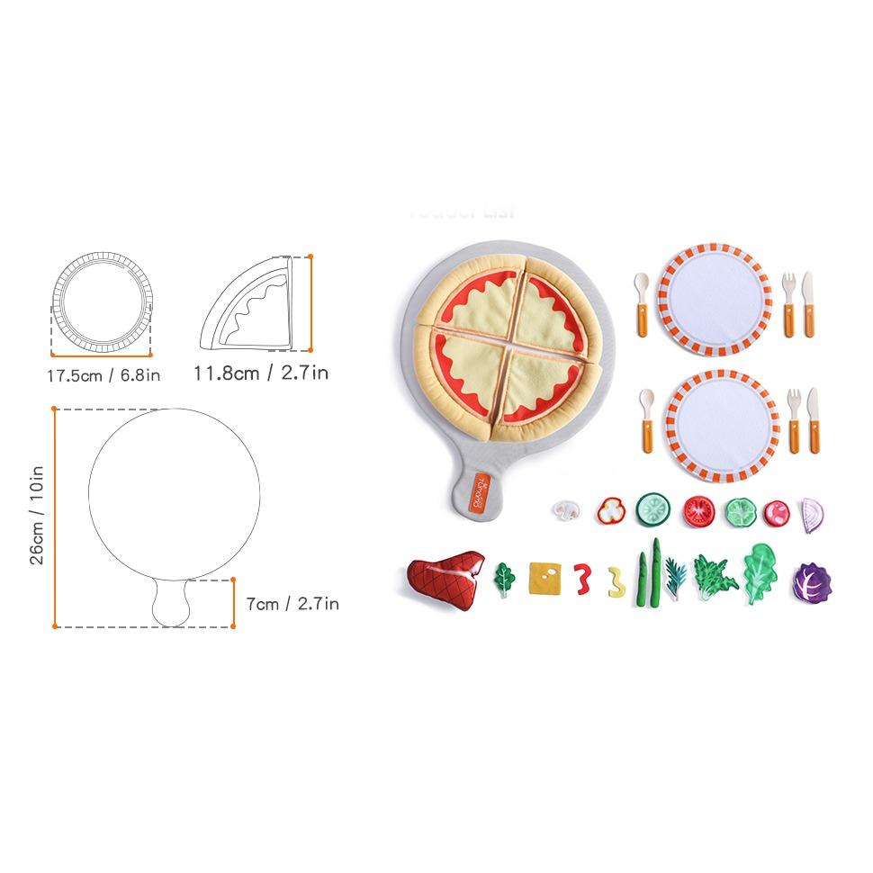 TUMAMA Pretend Play Food Set,Felt Pizza Food Toy,Play Cutting Pizza Toys with Beef Steak,Vegetables,Dinnerware and Plates Accessories for Toddlers