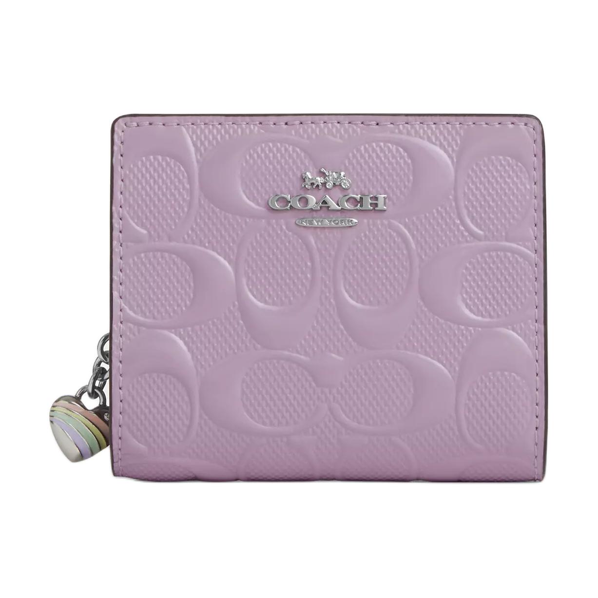 

Coach Snap Wallet 10 Signature Heart Pendant Pearlized Patent Leather Women wallet Silver Light-Blue CDF21-SVIZ Silver & Light Blue