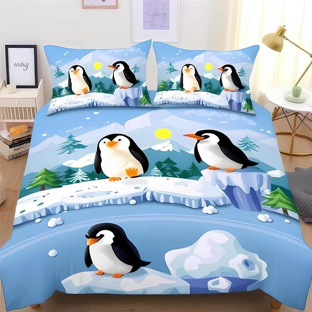 Comforter Penguin Antarctic Animals For Women Kids Boys Winter Wildlife Theme For Bedroom Ration Queen Size Comfortable