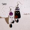 Lightweight Acrylic Statement Earrings 1 Pair Halloween Earrings, Black White Ghost Drop Dangle with Charming Holiday Gift for Her Witch Hat