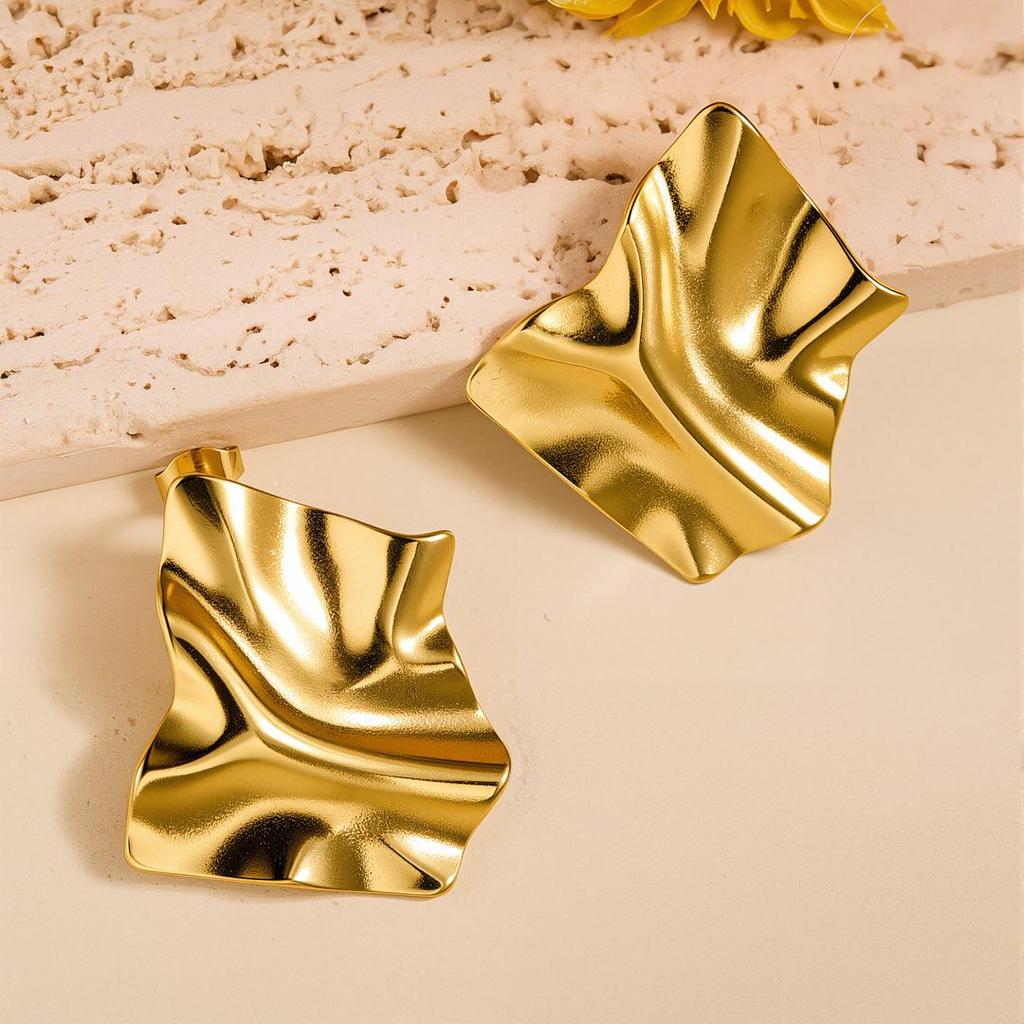 Geometric Irregular 18k Gold Titanium Steel Earrings for Women