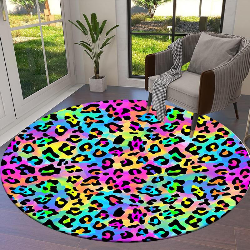 1pc Colorful Leopard Pattern Round carpet, Made of Polyester,Perfect for Decorating Office Chairs, Living Rooms fplt041