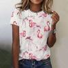 Moda feminina camiseta com gráfico de flamenco 3D impresso manga curta verão oversized poliéster fibra roupas