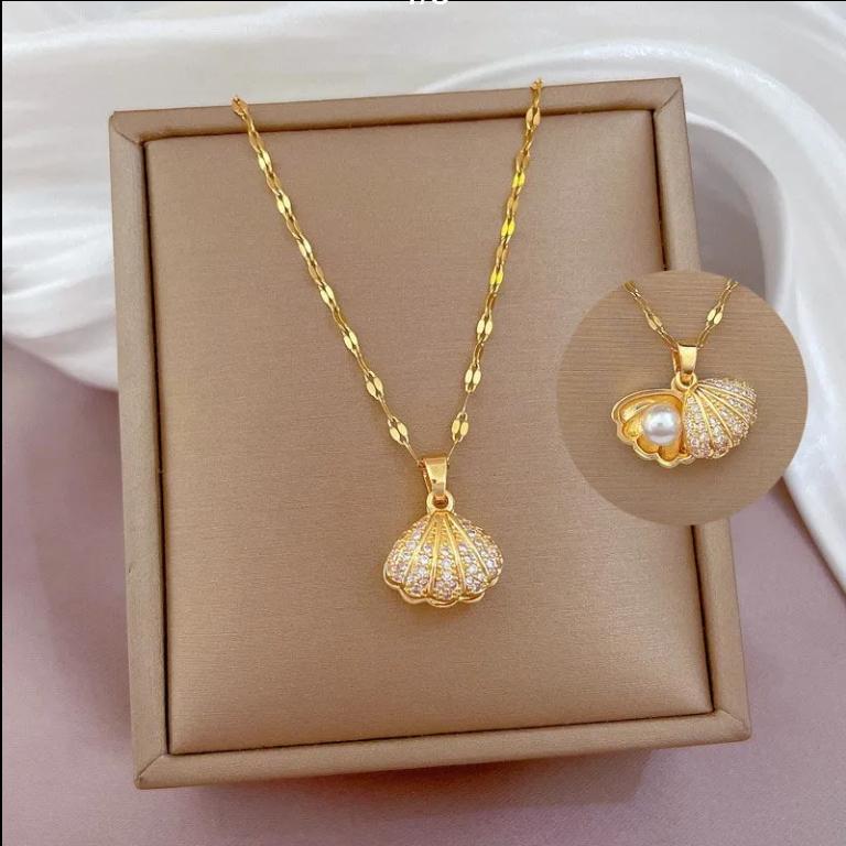 

Женское жемчужное ожерелье из ракушек, маленькая свежая цепочка на ключицы, простой стиль с микроинкрустацией цирконием