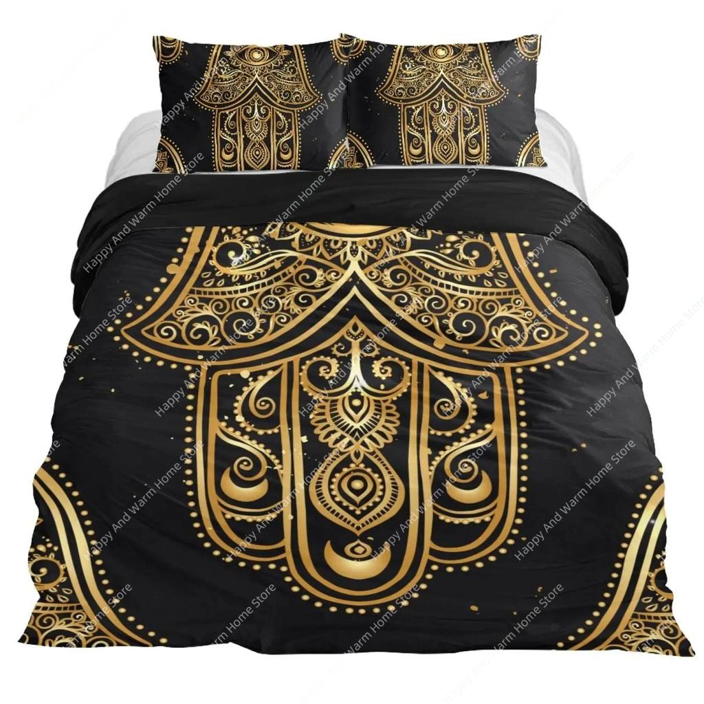 Hamsa Hplus Beding Set Boho Mplusala Soft Duvet Cover Set Black Gold Bohemia Bed Linen Set Fatima Hplus Bed Linen Lucky Hplus Comfortable Quilt Cover