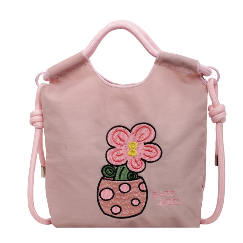 

Fashi Kawaii Flower Embroidery Canvas Tote Bag Handle Detachable Casual Crossbody Bags Youth Sweet Simplicity Women s Handbag рожевий