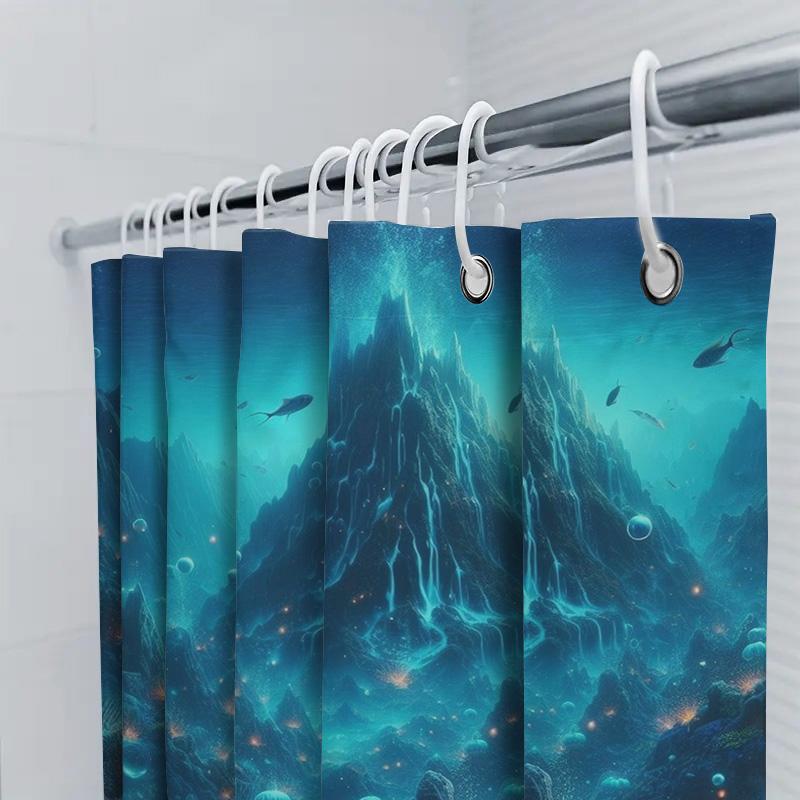 Immerse Yourself With This Mesmerizing Undersea Shower Curtain Vivid Deep Blue Shades W/ Glowing Coral Lights Majestic Mountain