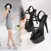 Catwalk Artifact Model High Heels Stiletto Sexy Black Waterproof Table 15cm High Super High Heels Sandals Women's Summer