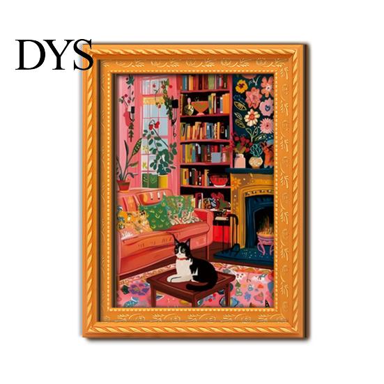 Framed Art Magnets for Housewarming Gifts Cute Cat Magnetic Fridge Magnet, Vintage Wooden Picture Frame, Fun Gift Lovers Renters Scene Decor