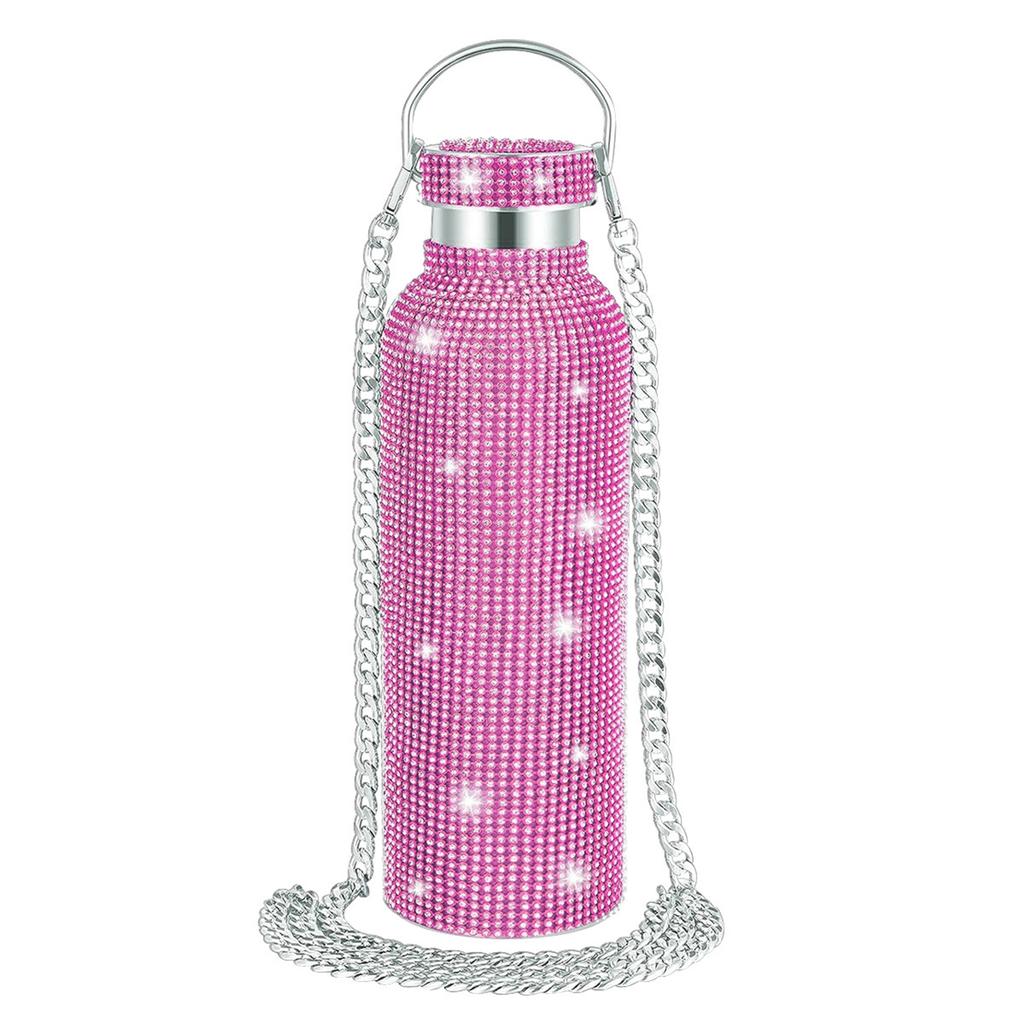 2025 New 750ml Bling Diamond Thermos Bottles Portable Glitter Rhinestone Water Bottle Crossbody Stainless Steel Thermal Flask