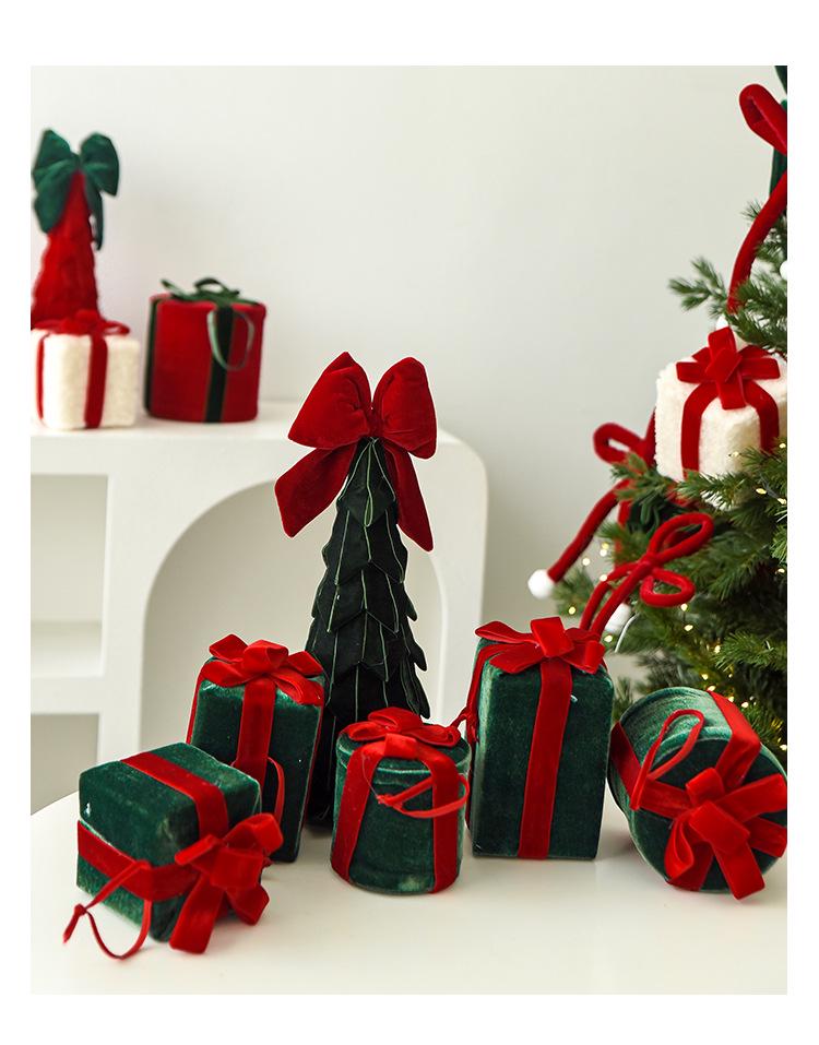 Velvet Bow Flocked Cloth Gift Box Ornament for Christmas Tree and Wall Decoration