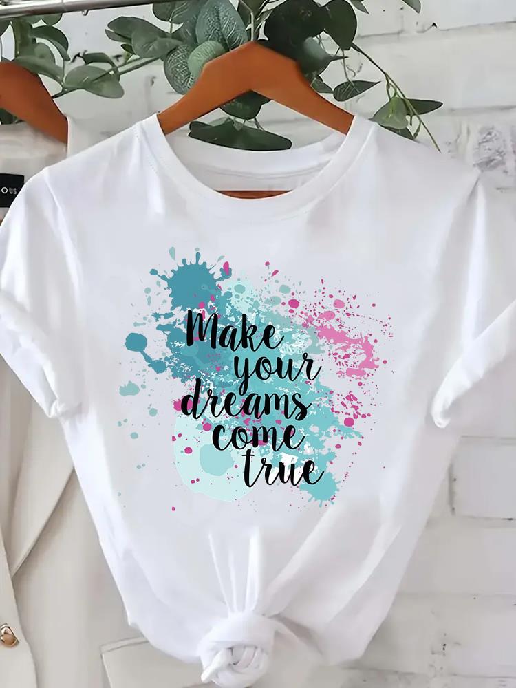 (Asian Size) Tee lovely flower watercolor cute Lady Female Clothing T Shirt Printed Women Casual Fashion Top Graphic Short Sleeve T-shirts