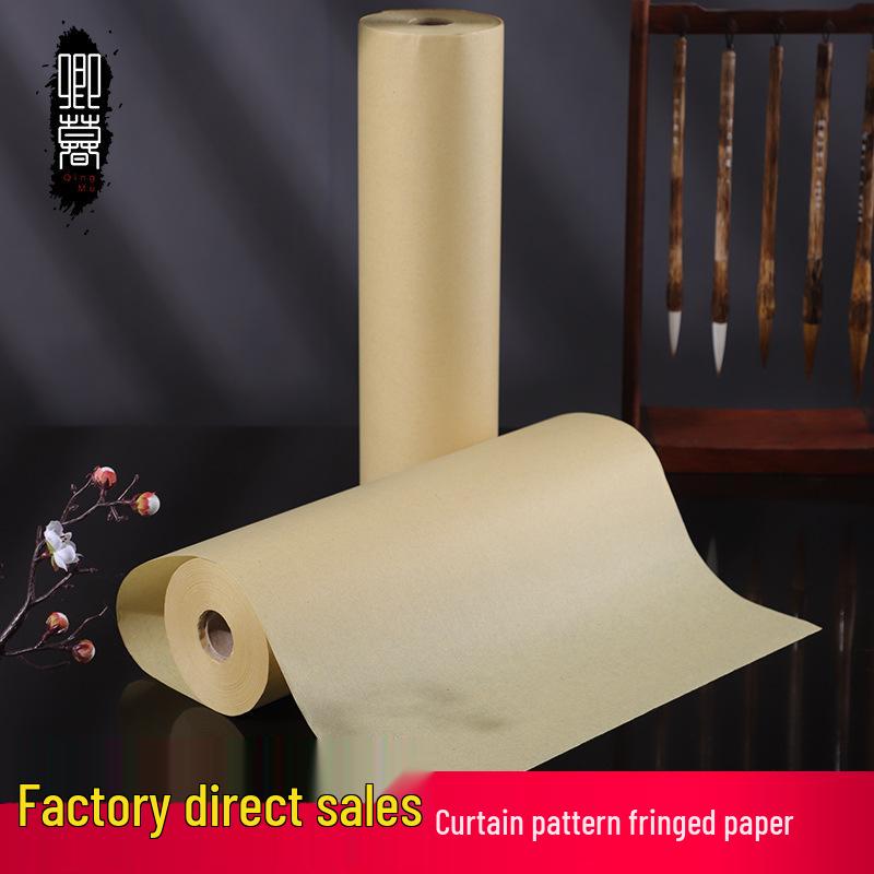 Retro Rough Edge Bamboo Pulp Long Scroll Calligraphy and Painting Paper - Thickened, 100 Meters